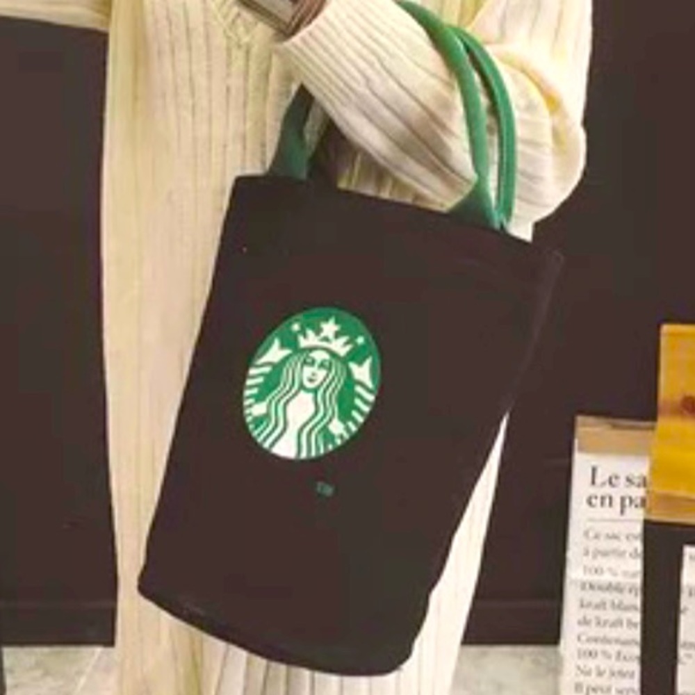 🆕 Starbucks Black Canvas Tote Bag NWT!